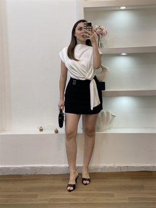 Beyaz Modal Kumaş Düğümlü Model Bluz