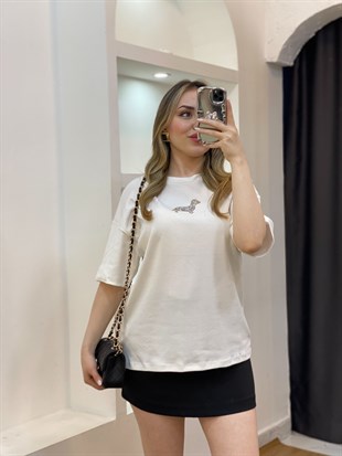 Beyaz Önü Figürlü  Pamuklu Tshirt 