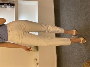 Beyaz Parıltılı Taşlı Boyfit Jean 