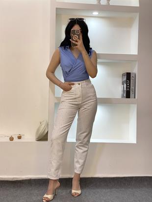 Beyaz Parıltılı Taşlı Boyfit Jean 