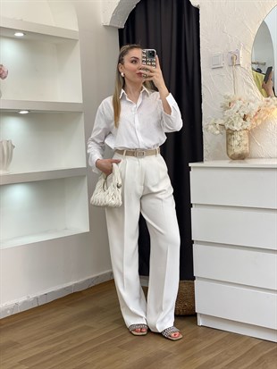 Beyaz Parıltılı Taşlı Gömlek 