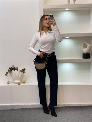 Beyaz Polo Yaka Basic Bluz