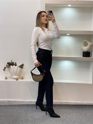 Beyaz Polo Yaka Basic Bluz