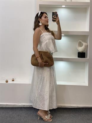 Beyaz Premium Kalite Bluz Etek Fisto Takım