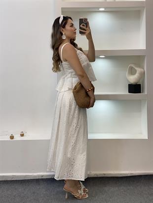 Beyaz Premium Kalite Bluz Etek Fisto Takım