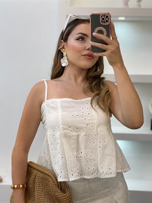 Beyaz Premium Kalite Bluz Etek Fisto Takım