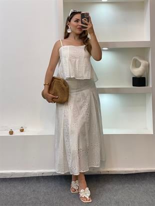 Beyaz Premium Kalite Bluz Etek Fisto Takım