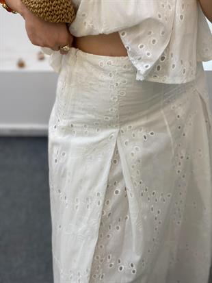 Beyaz Premium Kalite Bluz Etek Fisto Takım