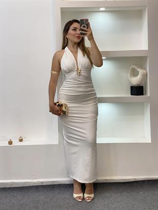 Beyaz Premium Kalite Sırt Dekolteli Elbise