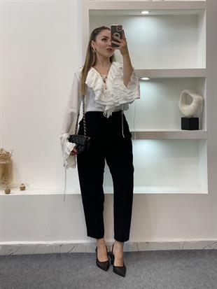 Beyaz Premium Kalite Volanlı Bluz