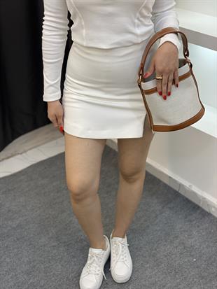 Beyaz Tok Kumaş Premium Şort Etek