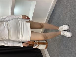 Beyaz Tok Kumaş Premium Şort Etek