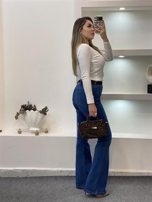 Beyaz V Model Fitilli Basic Bluz