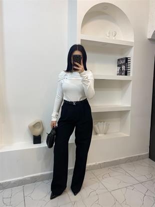 Beyaz Yaka Detaylı Ottoman Kumaş Bluz