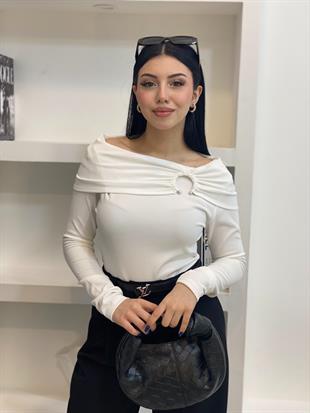 Beyaz Yaka Detaylı Ottoman Kumaş Bluz