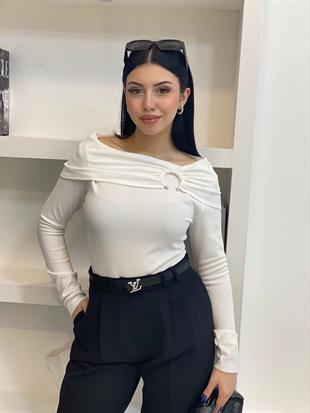 Beyaz Yaka Detaylı Ottoman Kumaş Bluz