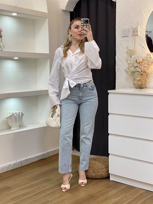 Beyaz Yanı Bağlamalı Model Gömlek 