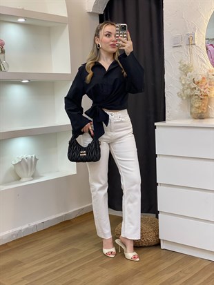 Beyaz Yüksek Bel Boyfit Jean