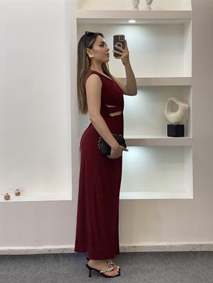 Bordo Bel Düğümlü Sandy Elbise
