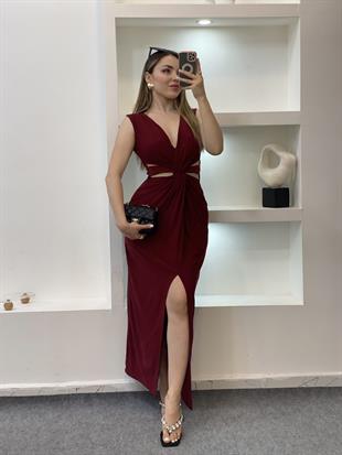 Bordo Bel Düğümlü Sandy Elbise