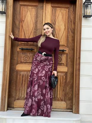 Bordo Beli Drapeli Etek