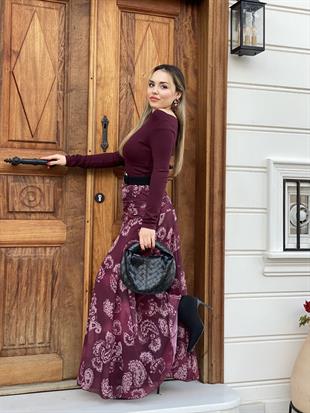 Bordo Beli Drapeli Etek