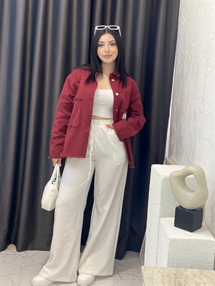 Bordo Cebi Yazılı Model Gabardin Ceket 