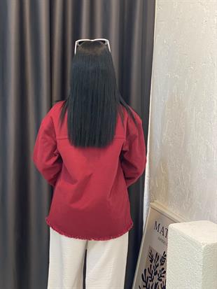 Bordo Cebi Yazılı Model Gabardin Ceket 