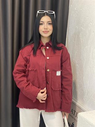 Bordo Cebi Yazılı Model Gabardin Ceket 
