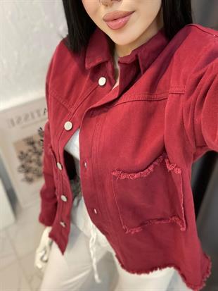 Bordo Cebi Yazılı Model Gabardin Ceket 