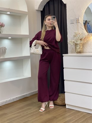 Bordo Dantel Detaylı Modal Takım