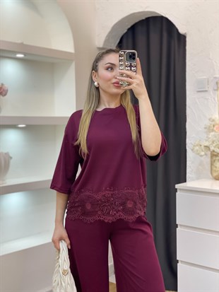Bordo Dantel Detaylı Modal Takım