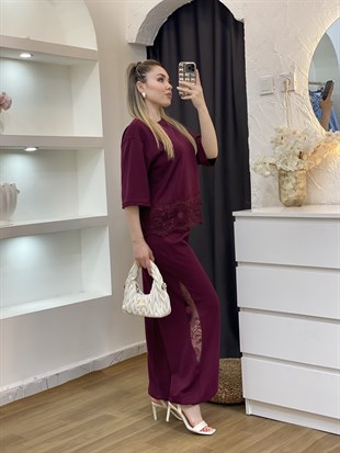 Bordo Dantel Detaylı Modal Takım