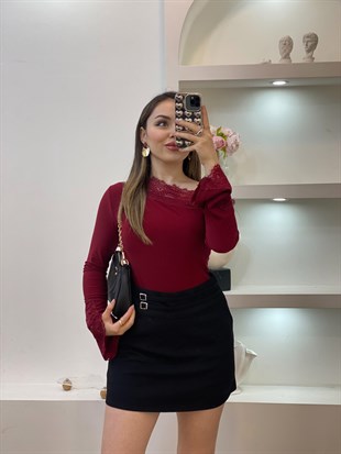 Bordo Dantel Yaka Buzzy Bluz