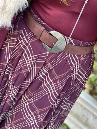 Bordo Desenli Asimetrik Kesim Etek