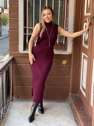 Bordo Elbise Hırka Triko Takım