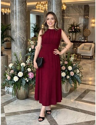 Bordo Fit Gösteren Likralı Sandy Elbise 