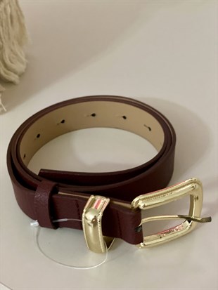 Bordo Gold Kaplama Deri Kemer