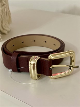 Bordo Gold Kaplama Deri Kemer