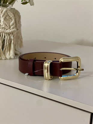 Bordo Gold Kaplama Deri Kemer