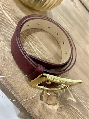 Bordo Gold Tokalı Deri Kemer