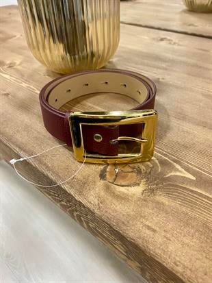 Bordo Gold Tokalı Deri Kemer