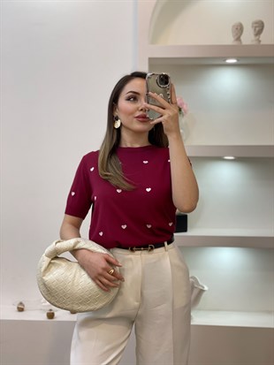 Bordo Kalpli Triko Bluz