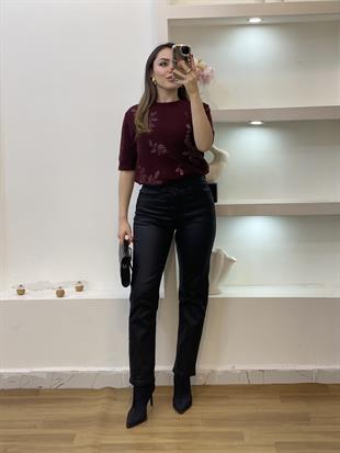 Bordo Kaşmir Dokulu Taşlı Kazak