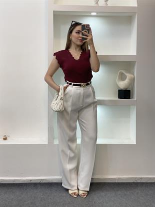 Bordo Kolları Delikli Model Triko Bluz