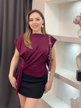 Bordo Modal Kumaş Düğümlü Model Bluz