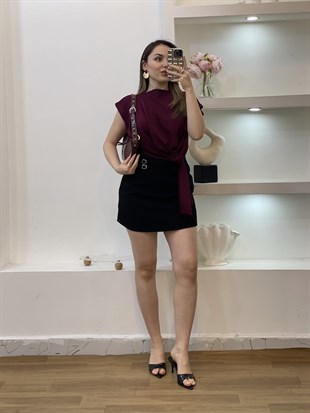 Bordo Modal Kumaş Düğümlü Model Bluz