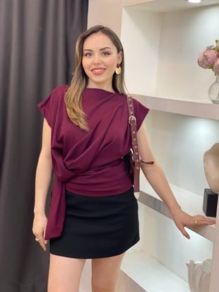 Bordo Modal Kumaş Düğümlü Model Bluz