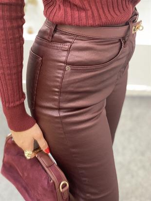 Bordo Mumlu Yüksek Bel Boyfit Jean 