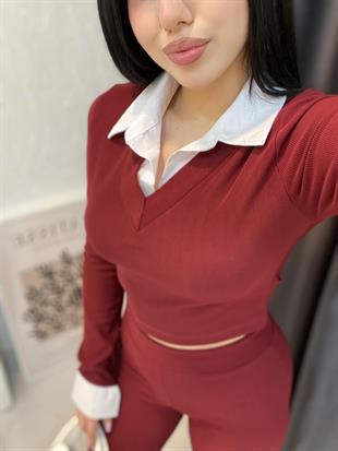 Bordo Ottoman Kumaş Likralı Takım 